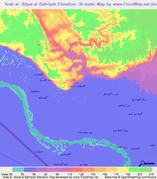 `Arab al `Atiyat al Bahriyah,Egypt Elevation Map