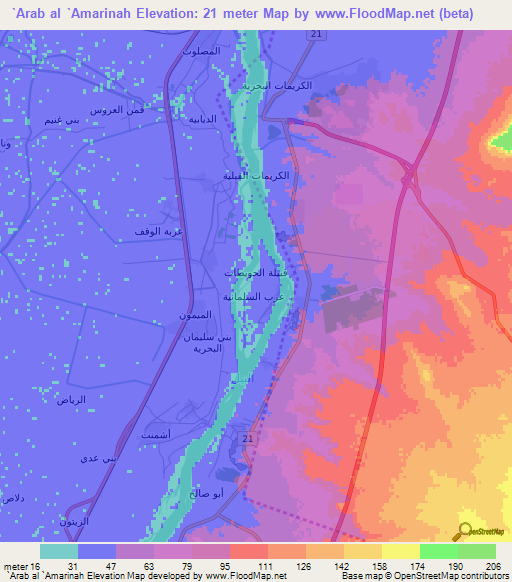 `Arab al `Amarinah,Egypt Elevation Map