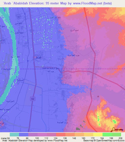 `Arab `Ababidah,Egypt Elevation Map