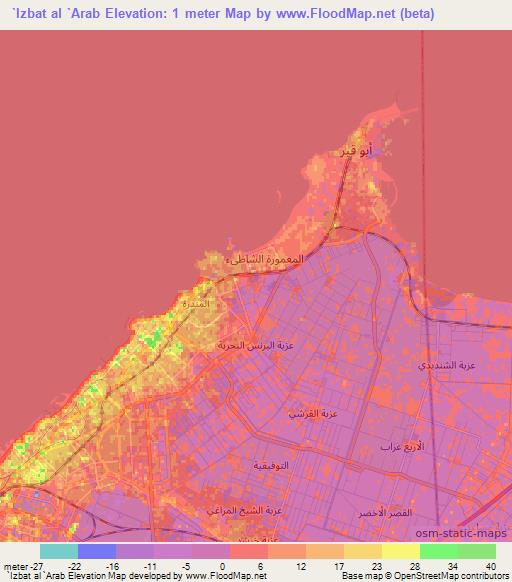 `Izbat al `Arab,Egypt Elevation Map