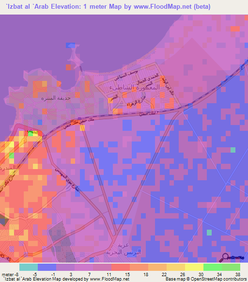 `Izbat al `Arab,Egypt Elevation Map