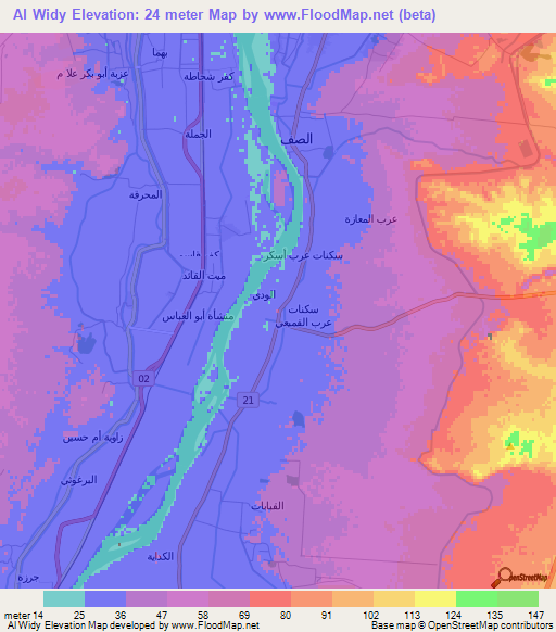 Al Widy,Egypt Elevation Map