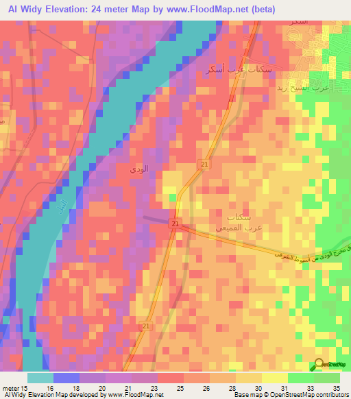 Al Widy,Egypt Elevation Map