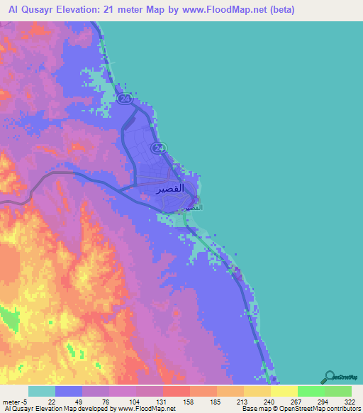 Al Qusayr,Egypt Elevation Map