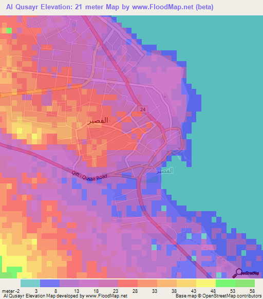 Al Qusayr,Egypt Elevation Map