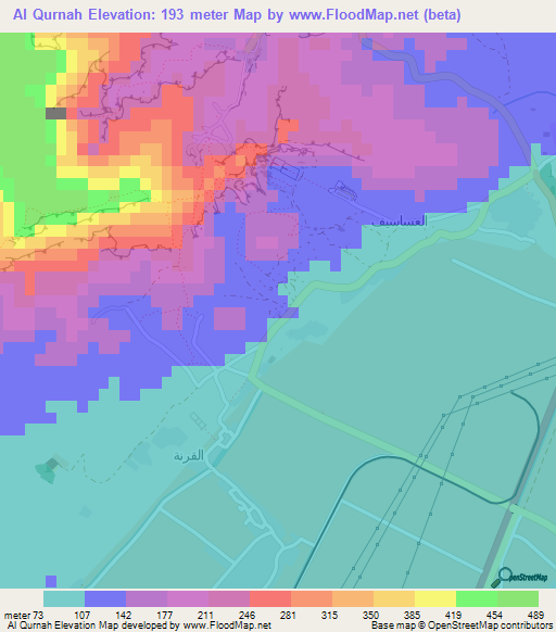 Al Qurnah,Egypt Elevation Map