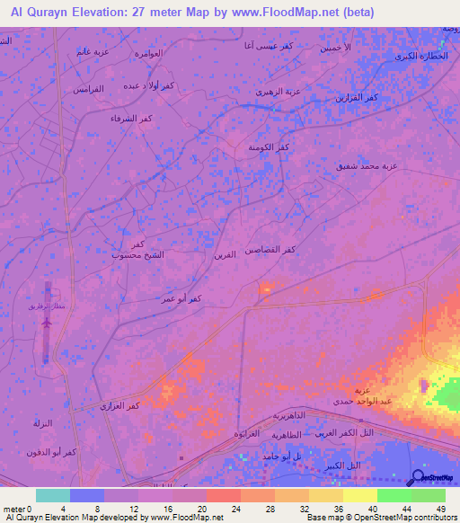 Al Qurayn,Egypt Elevation Map