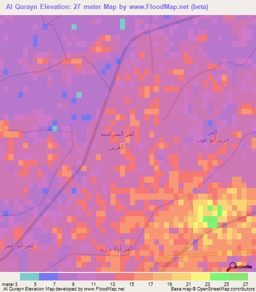 Al Qurayn,Egypt Elevation Map