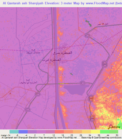 Al Qantarah ash Sharqiyah,Egypt Elevation Map