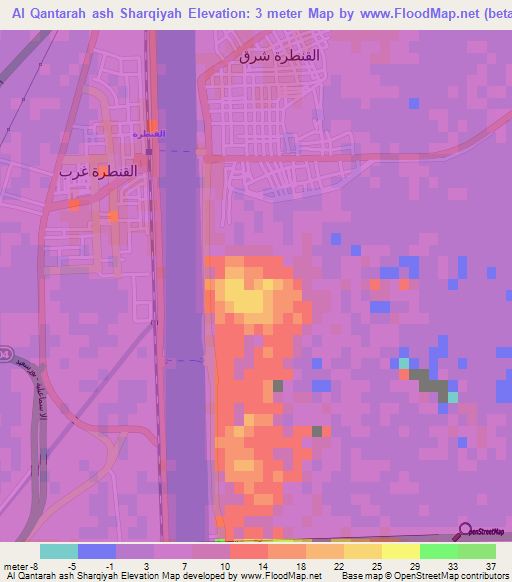 Al Qantarah ash Sharqiyah,Egypt Elevation Map