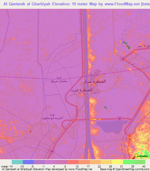 Al Qantarah al Gharbiyah,Egypt Elevation Map