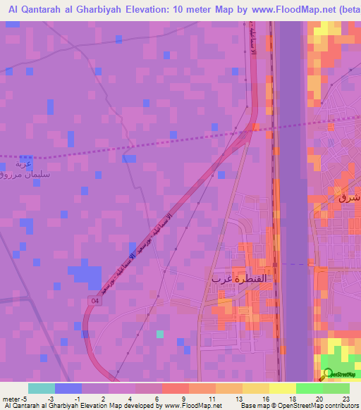 Al Qantarah al Gharbiyah,Egypt Elevation Map