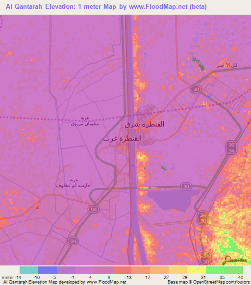 Al Qantarah,Egypt Elevation Map