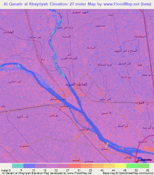 Al Qanatir al Khayriyah,Egypt Elevation Map