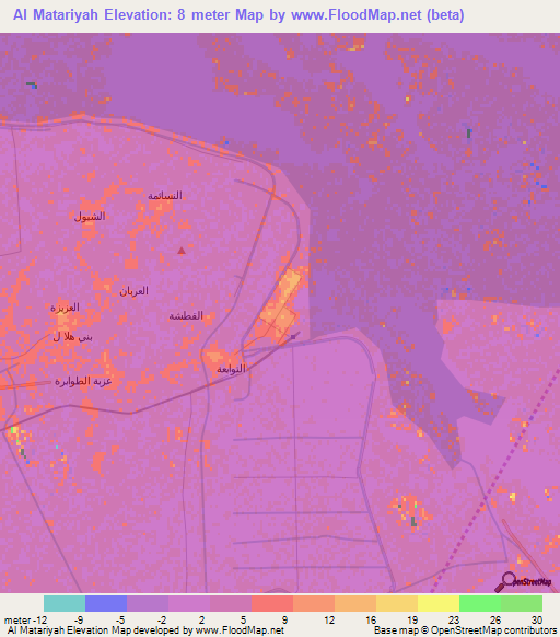 Al Matariyah,Egypt Elevation Map