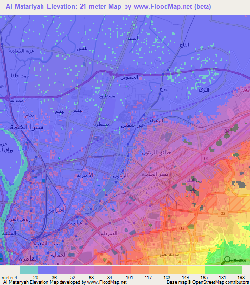 Al Matariyah,Egypt Elevation Map