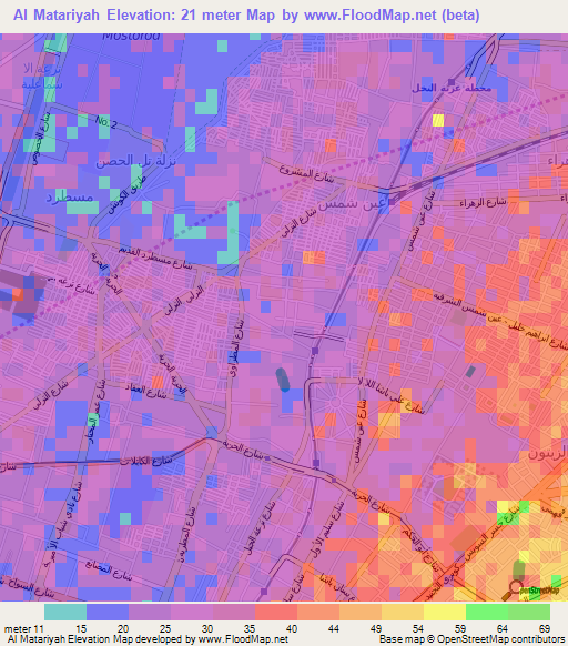 Al Matariyah,Egypt Elevation Map