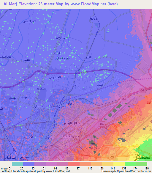 Al Marj,Egypt Elevation Map