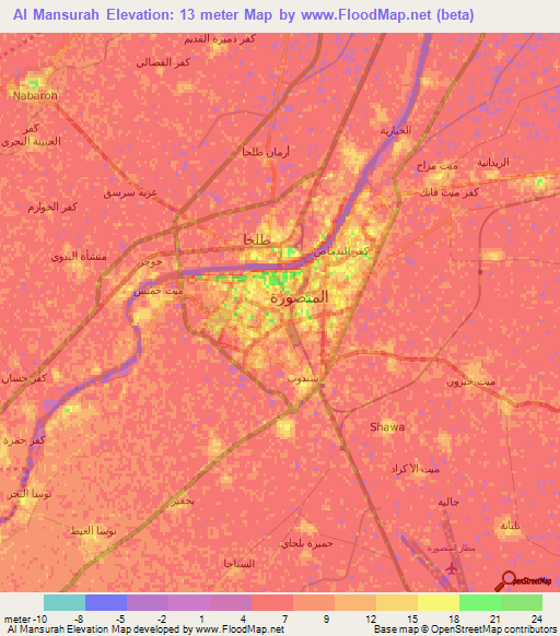 Al Mansurah,Egypt Elevation Map