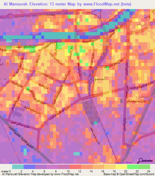 Al Mansurah,Egypt Elevation Map