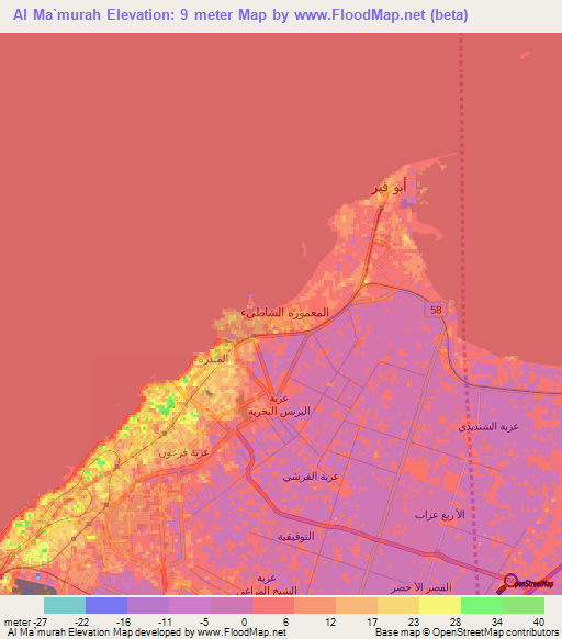 Al Ma`murah,Egypt Elevation Map