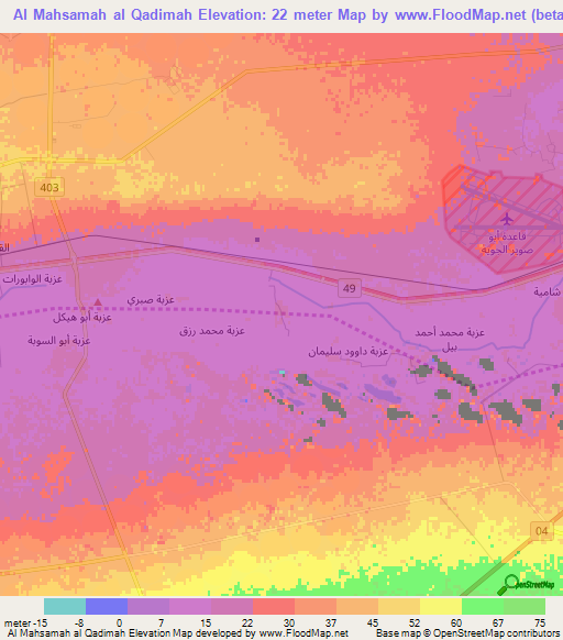 Al Mahsamah al Qadimah,Egypt Elevation Map