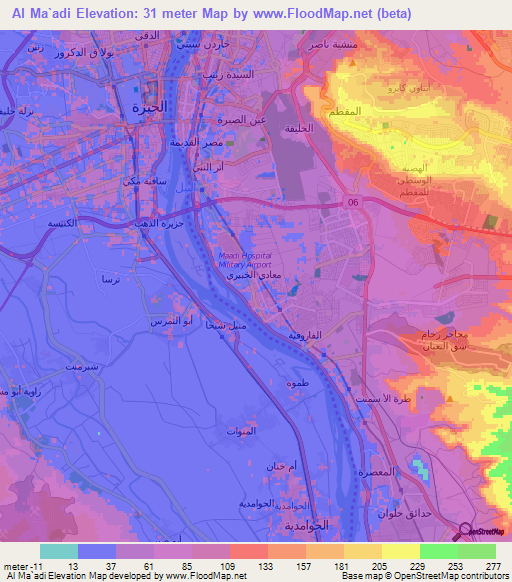 Al Ma`adi,Egypt Elevation Map