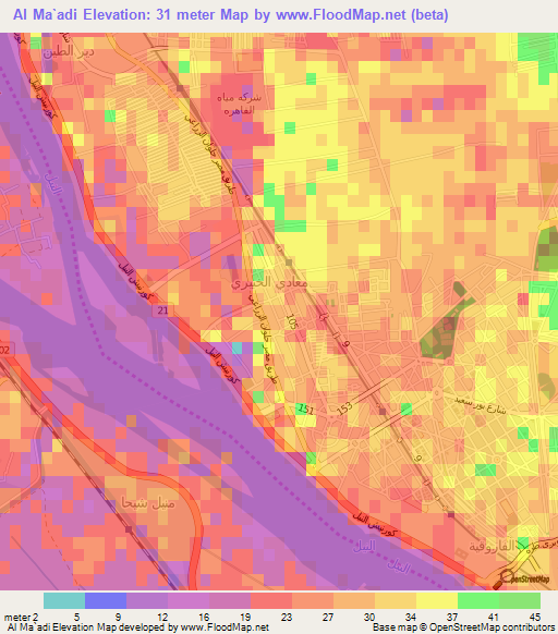 Al Ma`adi,Egypt Elevation Map