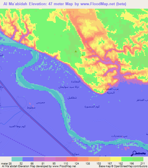 Al Ma`abidah,Egypt Elevation Map