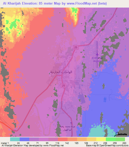 Al Kharijah,Egypt Elevation Map