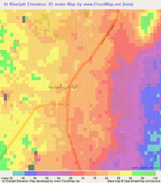 Al Kharijah,Egypt Elevation Map