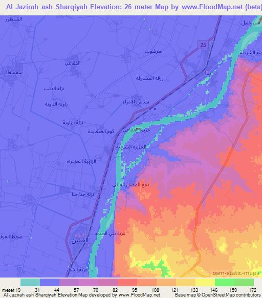 Al Jazirah ash Sharqiyah,Egypt Elevation Map