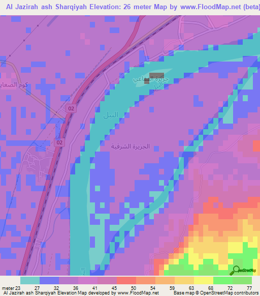 Al Jazirah ash Sharqiyah,Egypt Elevation Map