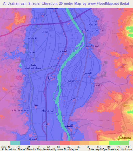 Al Jazirah ash Shaqra',Egypt Elevation Map