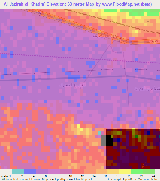 Al Jazirah al Khadra',Egypt Elevation Map