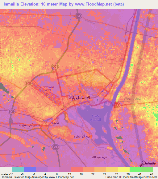 Ismailia,Egypt Elevation Map