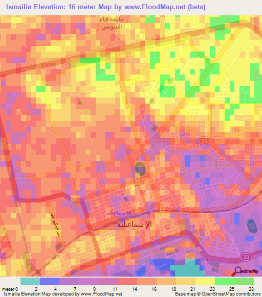 Ismailia,Egypt Elevation Map