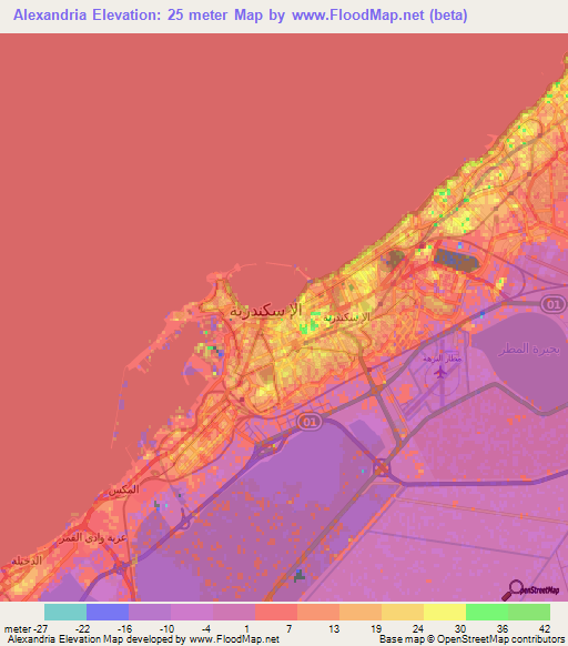 Alexandria,Egypt Elevation Map