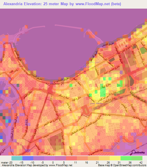 Alexandria,Egypt Elevation Map