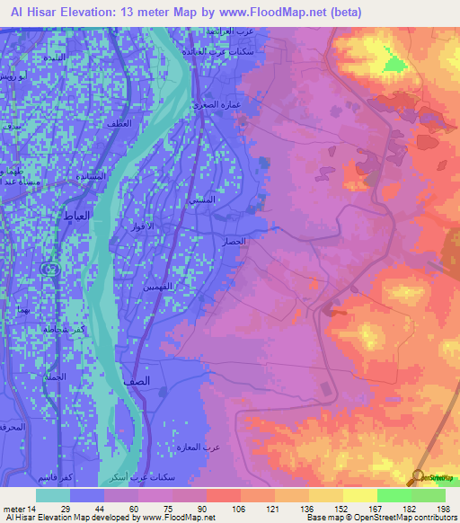 Al Hisar,Egypt Elevation Map