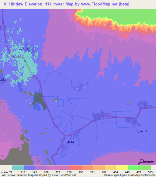 Al Hindaw,Egypt Elevation Map