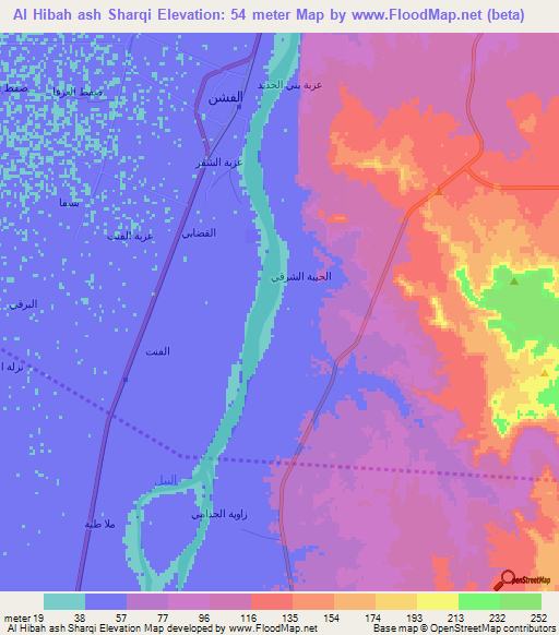 Al Hibah ash Sharqi,Egypt Elevation Map