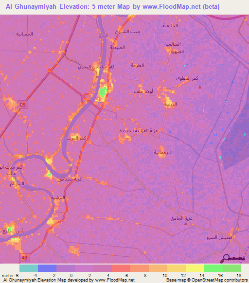 Al Ghunaymiyah,Egypt Elevation Map