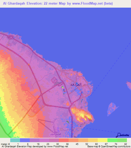 Al Ghardaqah,Egypt Elevation Map