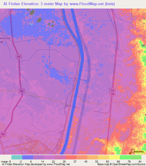 Al Firdan,Egypt Elevation Map