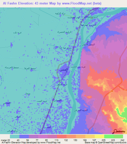 Al Fashn,Egypt Elevation Map