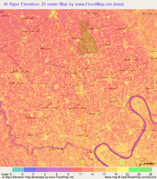 Al Bajur,Egypt Elevation Map