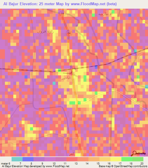 Al Bajur,Egypt Elevation Map