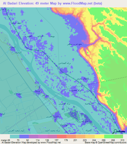 Al Badari,Egypt Elevation Map