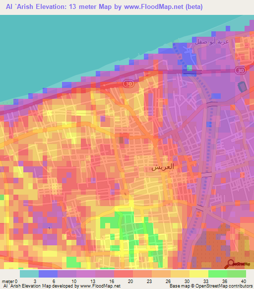 Al `Arish,Egypt Elevation Map